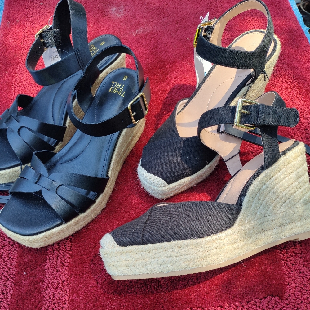 Time and Tru Black Wedge Sandals